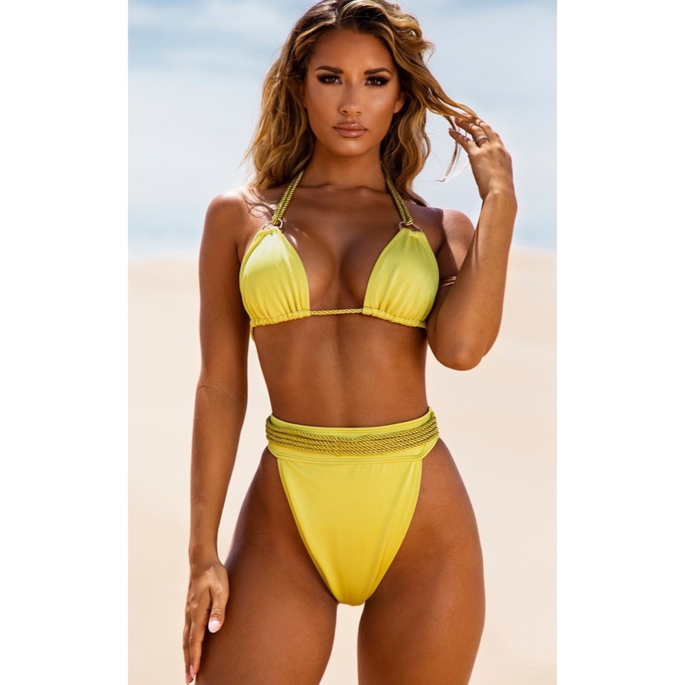 Olive Lime Green Strappy Bikini Top Bottom Set